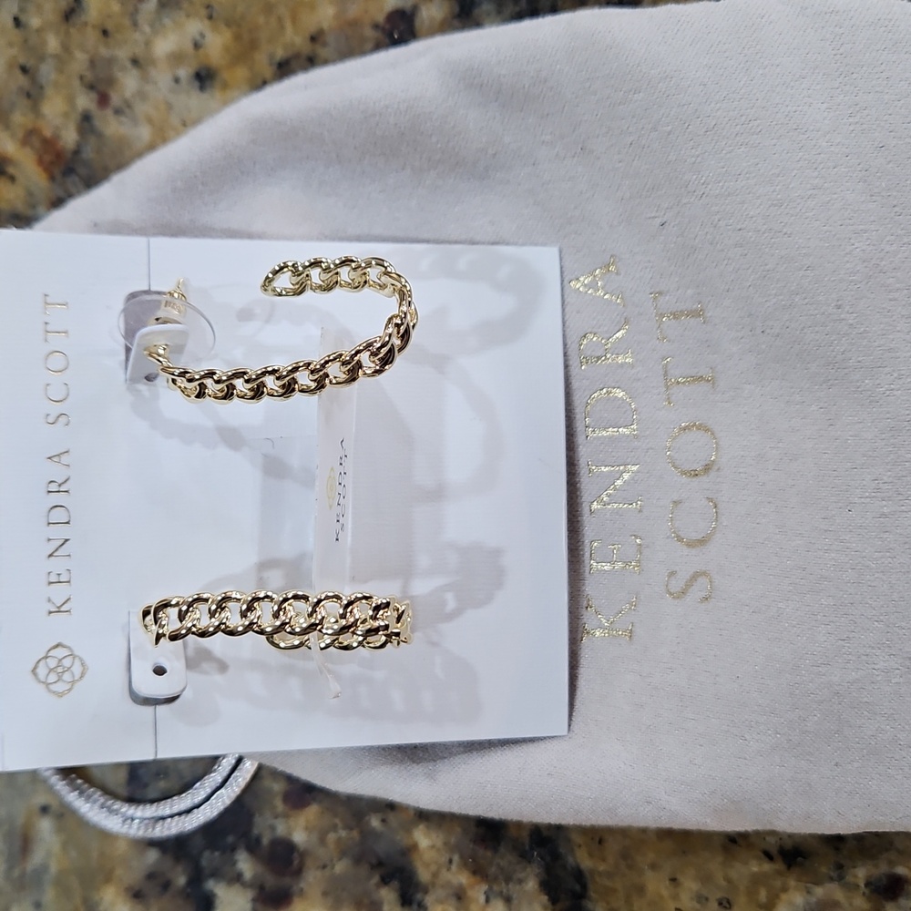NWT Kendra Scott Grier Chain Link Hoop Earrings Gold Tone Hoops